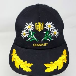 Vintage Germany Eagle Wreath Black Baseball Style Cap Hat SnapBack Embroidered